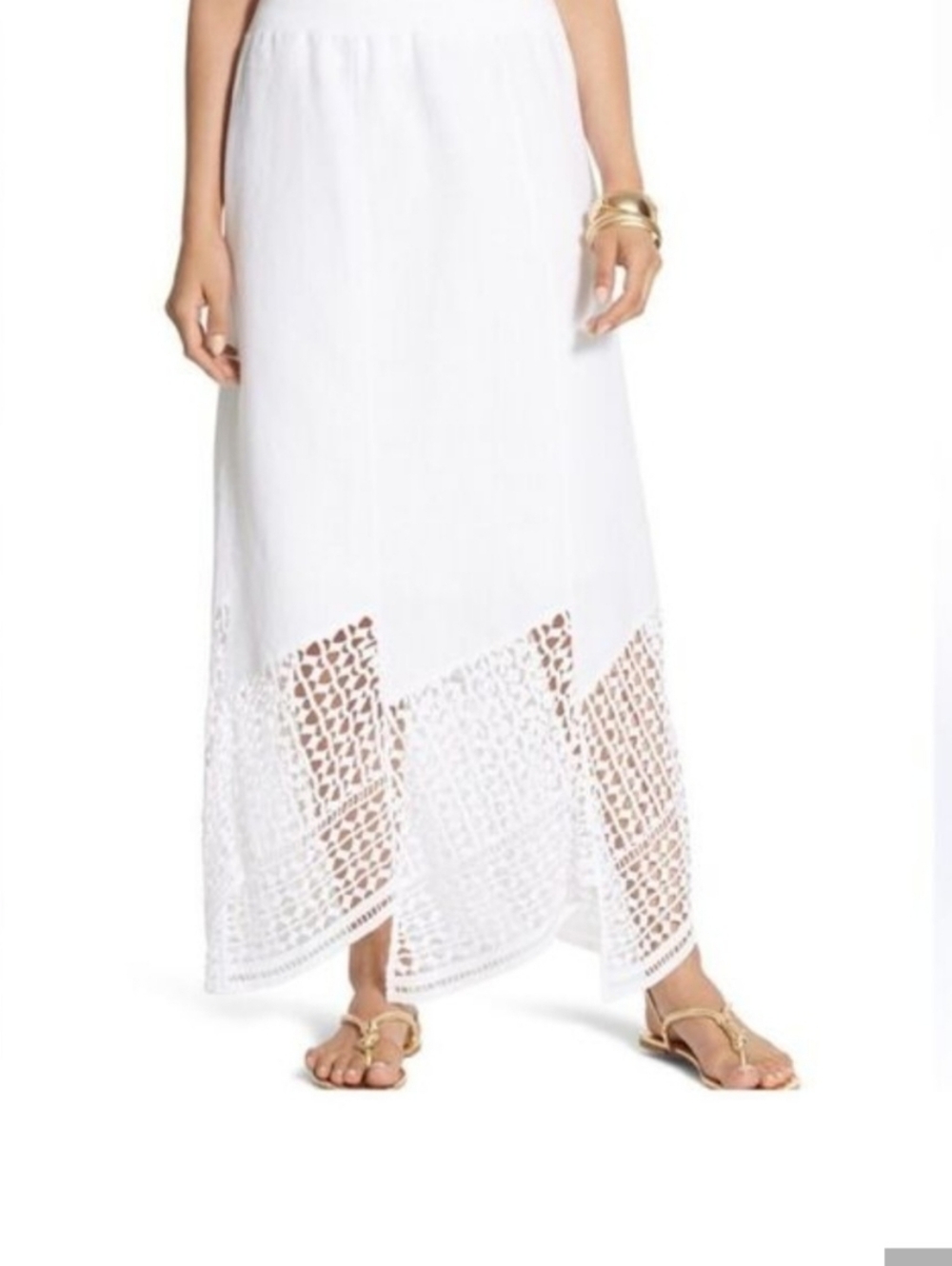 Chico's Cotton Asymetrical Leah Crochet Long Maxi Skirt Size 12 New Without Tag!